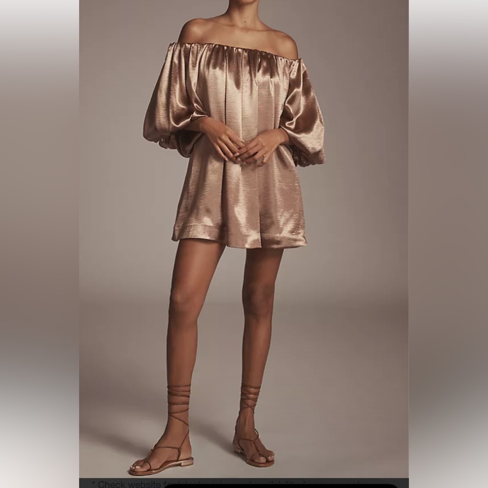 NEW Anthropologie Mare Mare Off-Shoulder Metallic Mocha Babydoll Holiday Dress L
